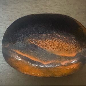 Funky Vintage Enamel on Copper Candy Dish - Black and Orange
